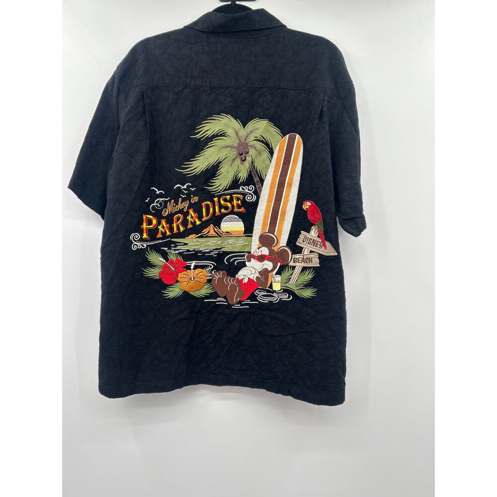 Disney Parks Mickey Mouse Paradise Hawaiian Shirt Adult Lg Black Tropical Beach
